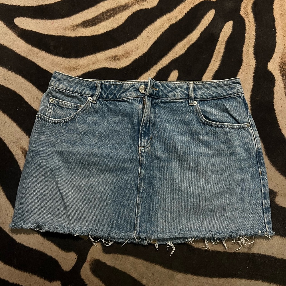 Garage Blue Frayed Hem Mini Skirt